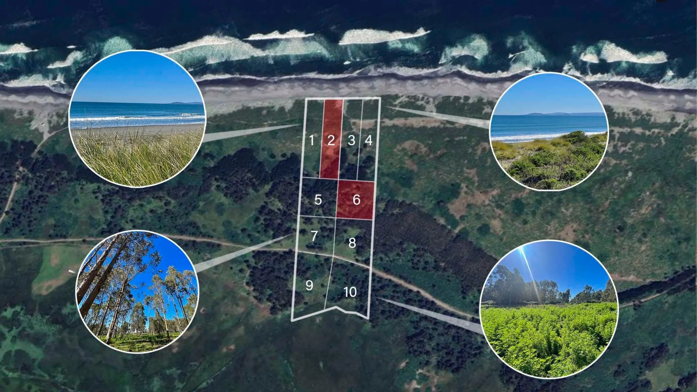 Plano de los 10 lotes frente al mar